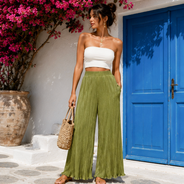 Plissé Palazzo Trousers
