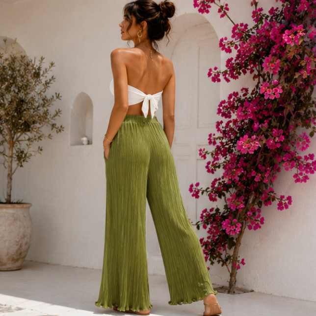 Plissé Palazzo Trousers